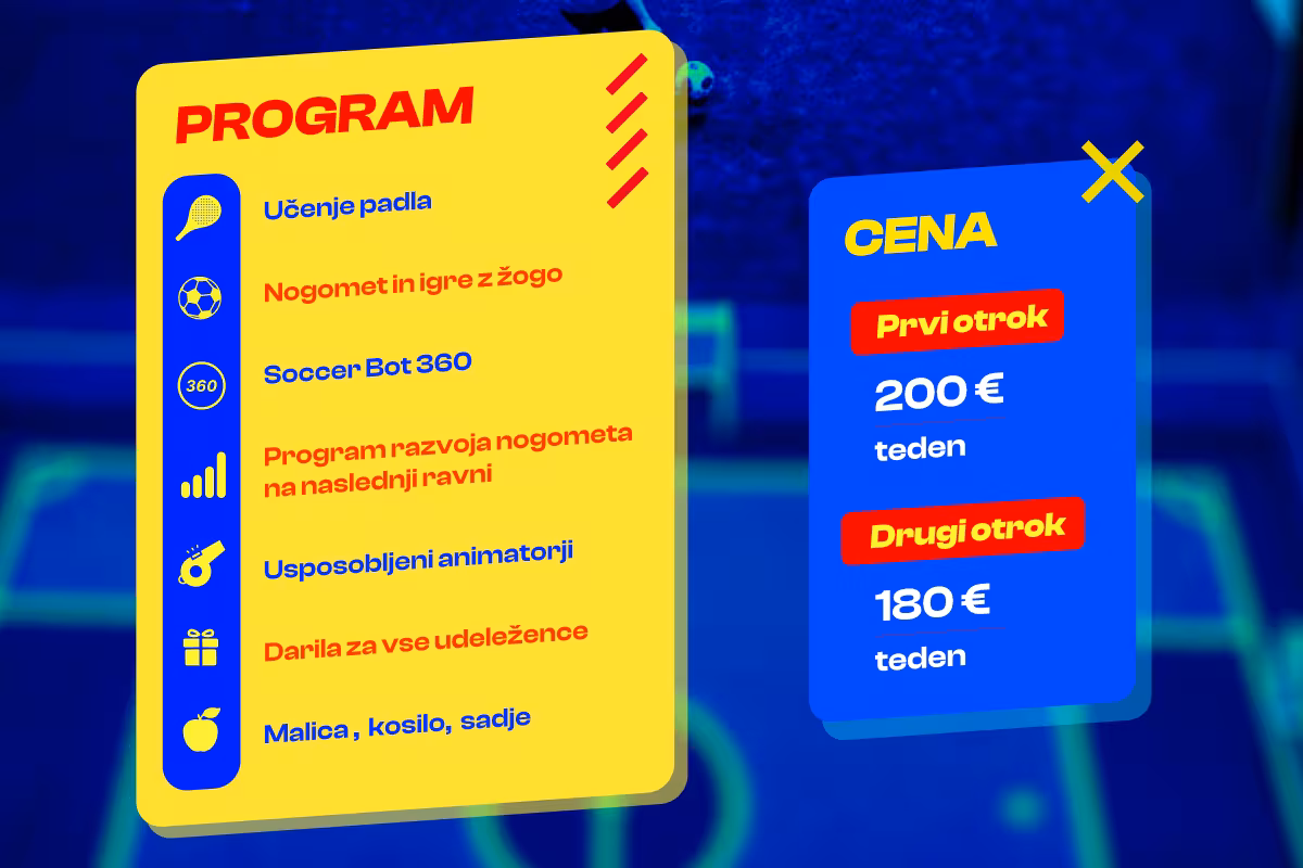Program in cenik otroškega poletnega kampa: prvi otrok 200 €, drugi otrok 180 € na teden